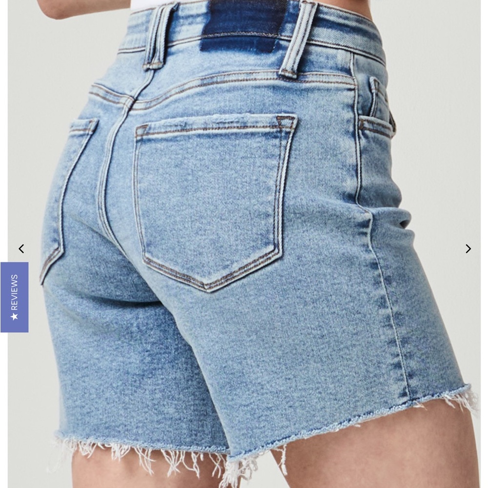 Light Blue Jean Shorts with Raw Hem and Casual Fit - Picture 4 of 6